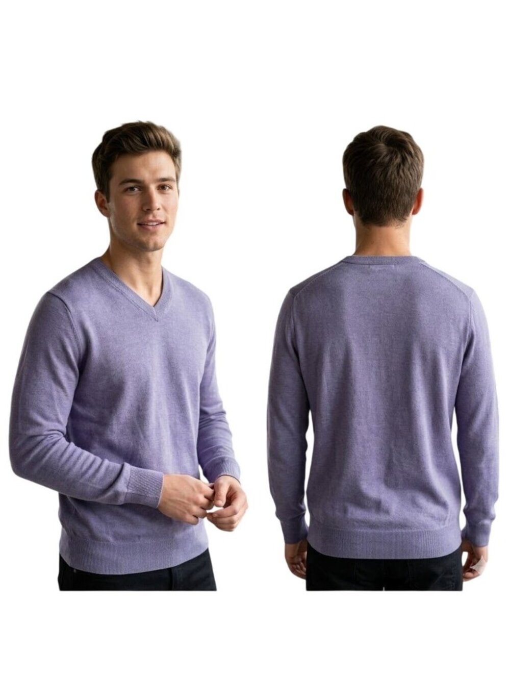 Banana Republic Men's Sweater Medium Luxury Blend Purple V-Neck Pullover Classic